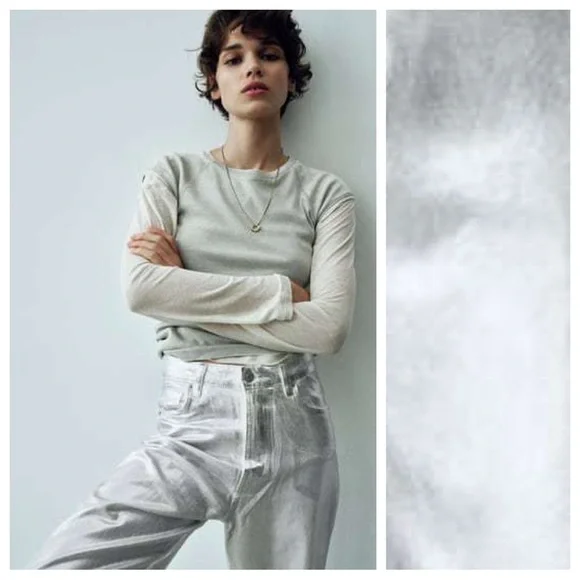 NWT. Zara TRF Metallic Effect High-Waisted Jeans. Size 12, 14. - Picture 2 of 12